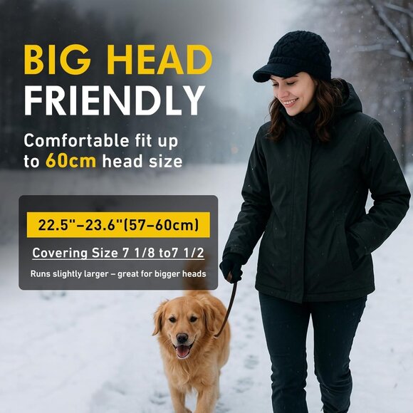 Warm Wool Blend Visor Beanie - Oversized Cable Knit for Stylish Winter - Picture 5 of 5